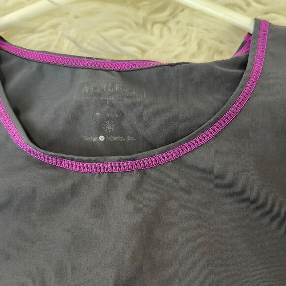 Athleta Dark Gray Athletic Long Sleeve Top with Pink Stitching - Picture 5 of 6